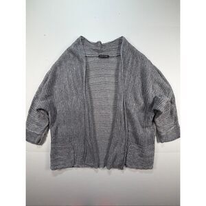 Eileen Fisher Linen Silk Open Cardigan Gray Kimono Sleeve Sweater Size Small/Med